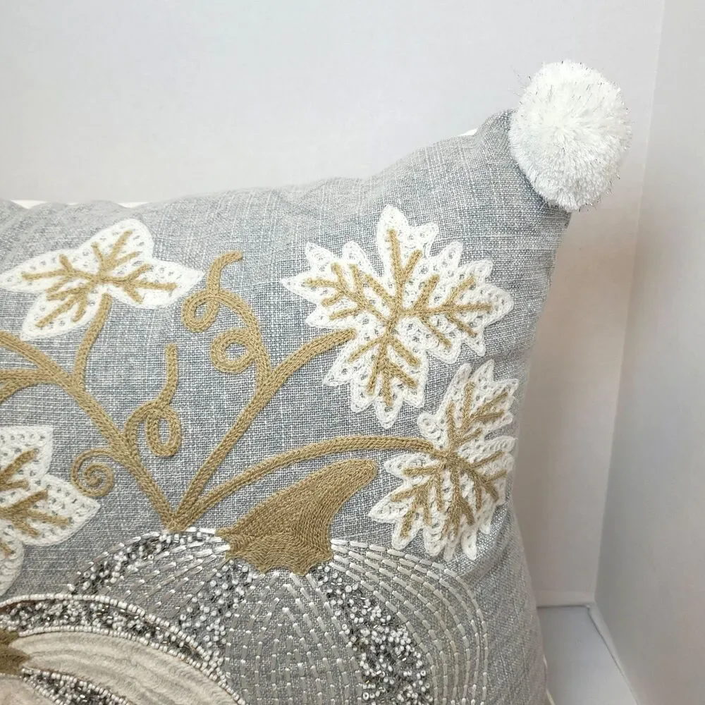 Magaschoni Home Pumpkin Fall Harvest Gray Throw Pillow County Chic Beaded 17